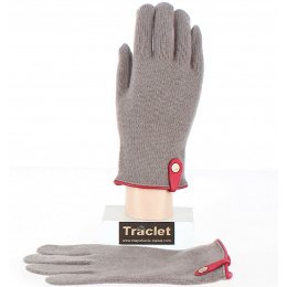 Seville Tactile Gloves in Wool & Cashmere Taupe/Red - Traclet