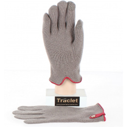 Seville Tactile Gloves in Wool & Cashmere Taupe/Red - Traclet