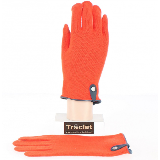 Seville Touchscreen Wool & Cashmere Gloves Orange/Navy - Traclet