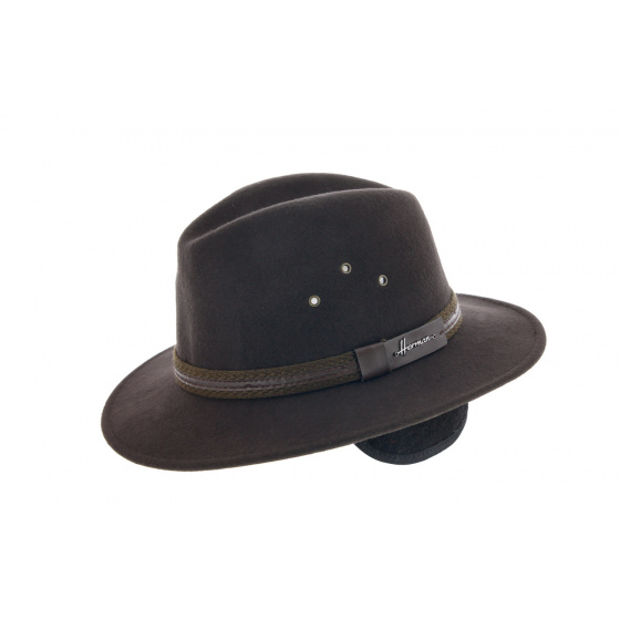 Brown Wool Felt Mac Eye Traveller Hat with Ear Flaps - Herman