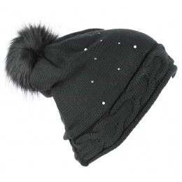 Ramona beanie with black rhinestone pompon - Traclet