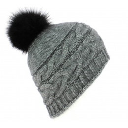 Gray Foxy Fur Pom-Pom Beanie - Traclet