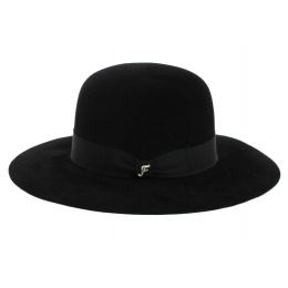 Black Lise Rabbit Felt Wide-Brimmed Hat - Fléchet