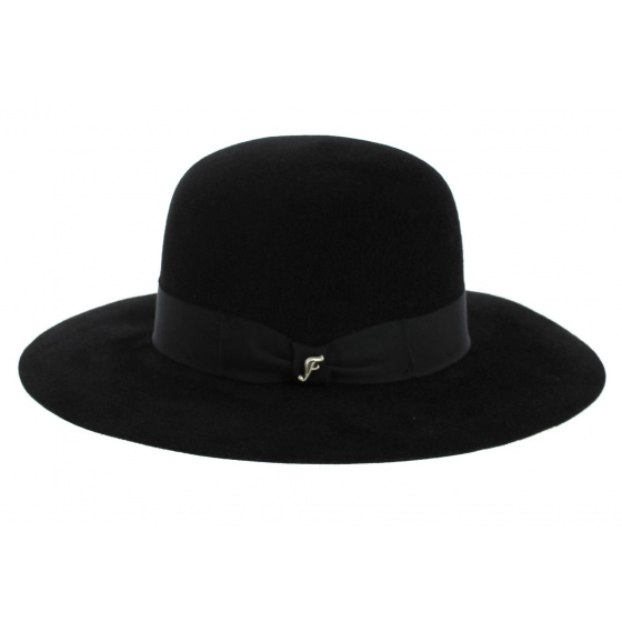 Black Lise Rabbit Felt Wide-Brimmed Hat - Fléchet