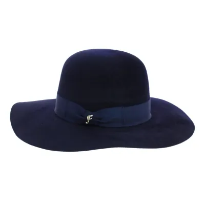 Lyne Wide Brim Hat in Navy Blue Rabbit Felt - Fléchet Reference: 8584 | Traclet Hat Shop