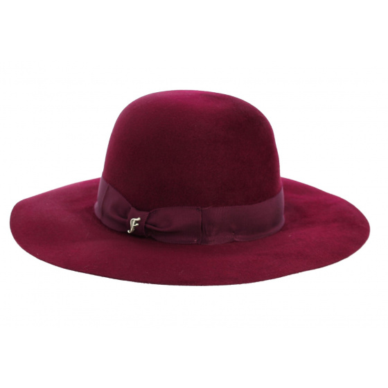 Lyne Burgundy Rabbit Felt Wide-Brim Hat - Fléchet