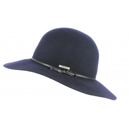 Audrey Navy Wool Felt Wide Brim Hat - Traclet