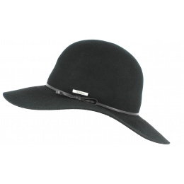 Rachel Black Wool Felt Wide-Brimmed Hat - Traclet