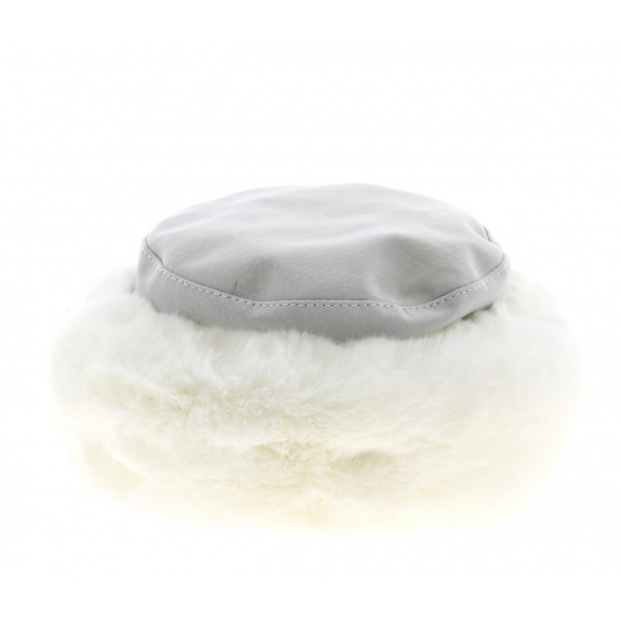 Nastasia Leather & Faux Fur Hat Silver - Traclet
