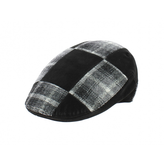 Douai Patchwork Cap Black and Grey Wool - Traclet