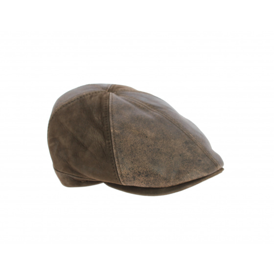 Brown Leather Lorette Flat Cap - Fléchet