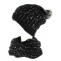 Black beanie with pompom and silver glitter snood TRACLET