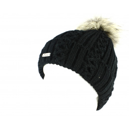 Pompon and Fur Hat Black-White