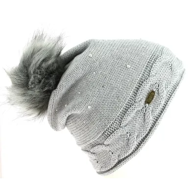 Ramona Beanie with Rhinestone Pom-Pom Gray - Traclet Reference: 8831 | Traclet Hat Shop