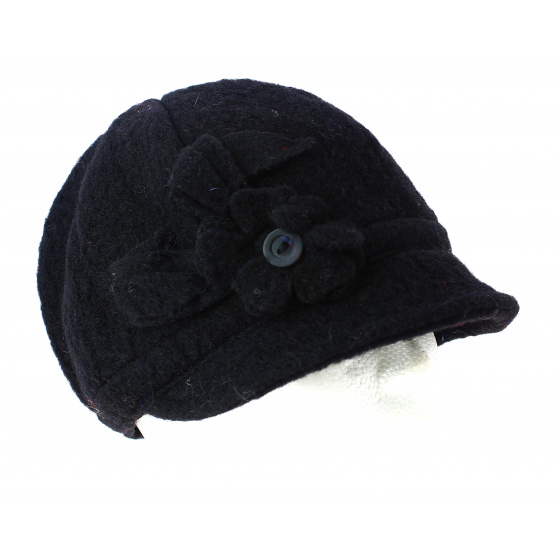 Black Boiled Wool Neima Cap - Traclet Black Boiled Wool Neima Cap - Traclet