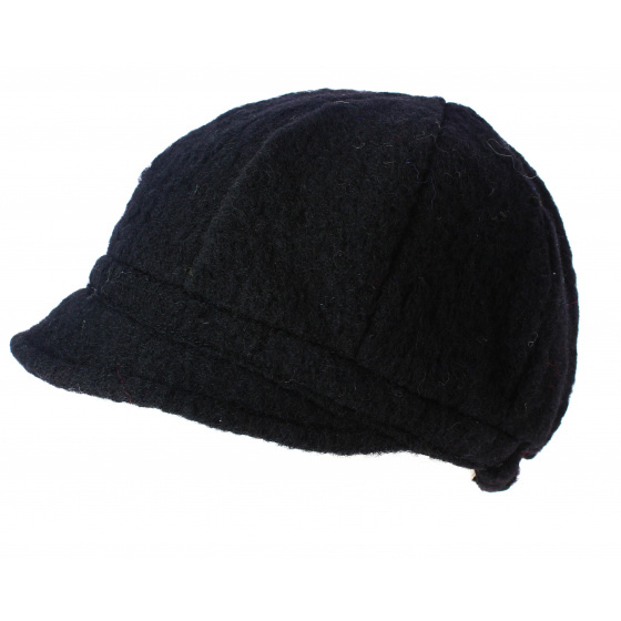 Black Boiled Wool Neima Cap - Traclet Black Boiled Wool Neima Cap - Traclet