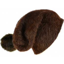 Brown Venice Angora Long Beanie with Pompom - Traclet
