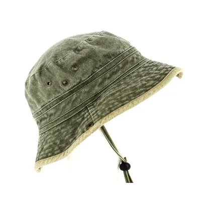 Two-Tone Cotton Broom Bucket Hat Khaki/Beige- Traclet Reference: 8883 | Traclet Hat Shop