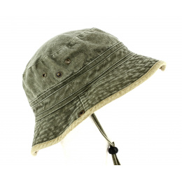 Two-Tone Cotton Broom Bucket Hat Khaki/Beige- Traclet