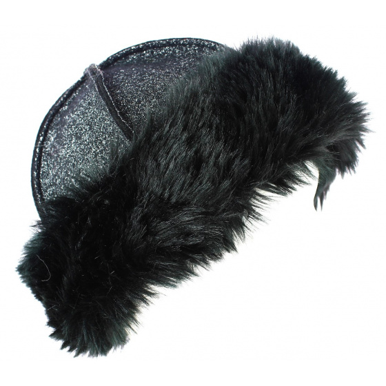 Sarah Black Glitter Faux Fur Beanie - Traclet