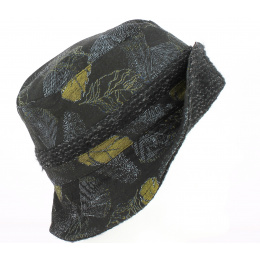 Black Cotton Bucket Hat with Anise Leaf Prints - Traclet