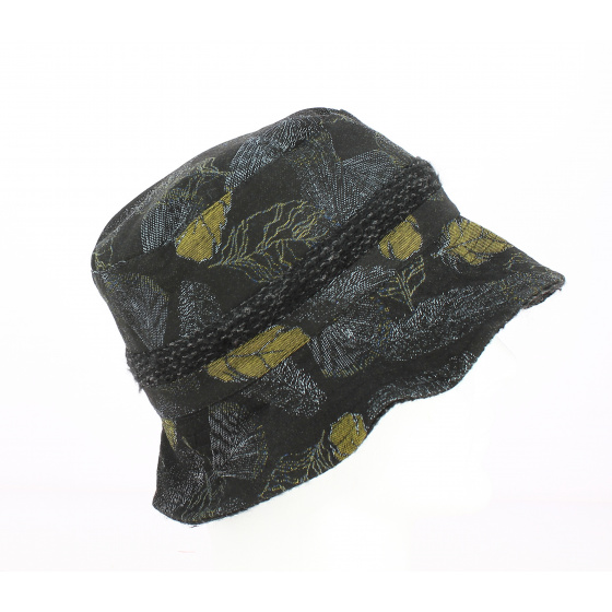 Black Cotton Bucket Hat with Anise Leaf Prints - Traclet