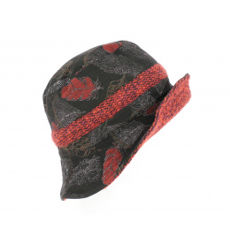 Bob Pertse in Black Cotton with Red Leaf Print- Traclet