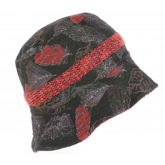 Pertse Black Cotton Bucket Hat with Rust Leaf Prints - Traclet