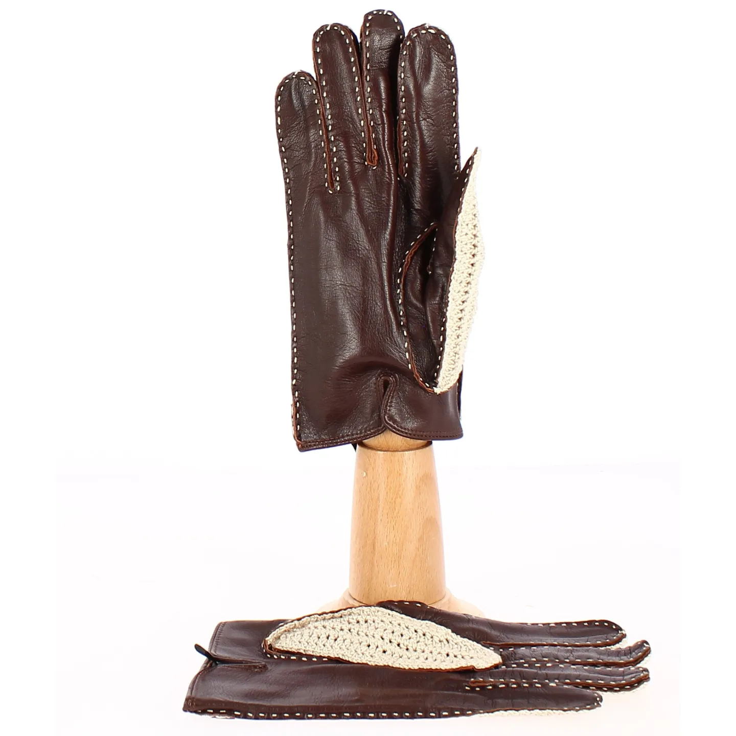 Gants de Conduite Cuir & Coton Marron - Glove Story Reference : 8908 | Chapellerie Traclet