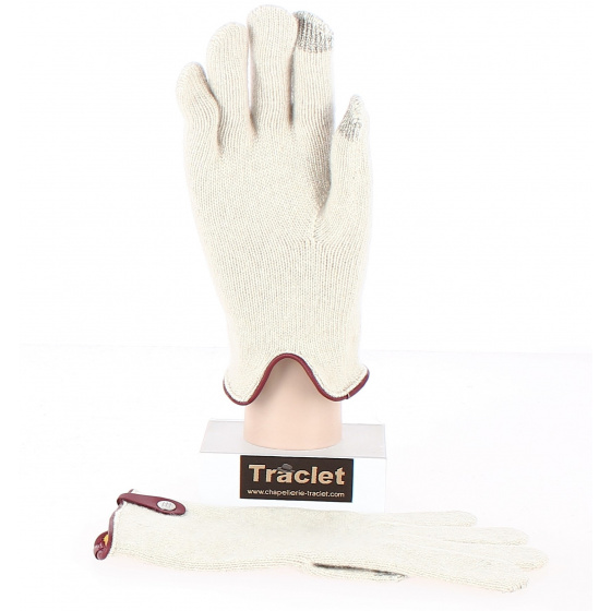 Seville Wool & Cashmere Touch Screen Gloves Cream/Burgundy - Traclet Seville Wool & Cashmere Touch Screen Gloves Cream/Burgundy - Traclet