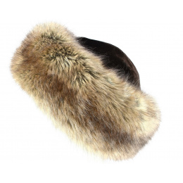 Nastasia Toque Leather & Faux Fox Fur Brown - Traclet