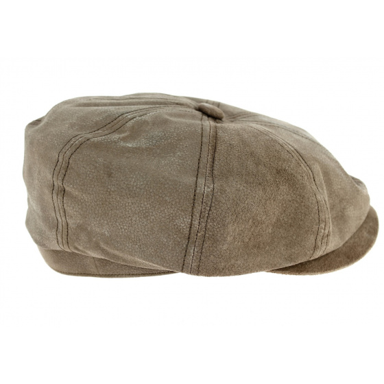Hatteras Newsboy Leather Cap Taupe - Henschel