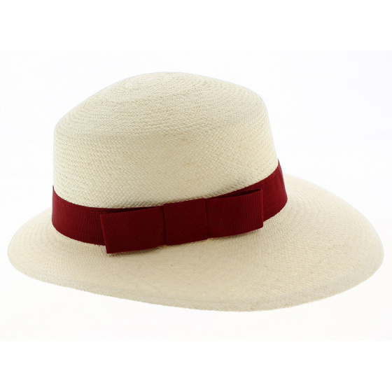Casquette Panama Puyo Paille Naturelle & Rouge- Traclet Casquette Panama Puyo Paille Naturelle & Rouge- Traclet