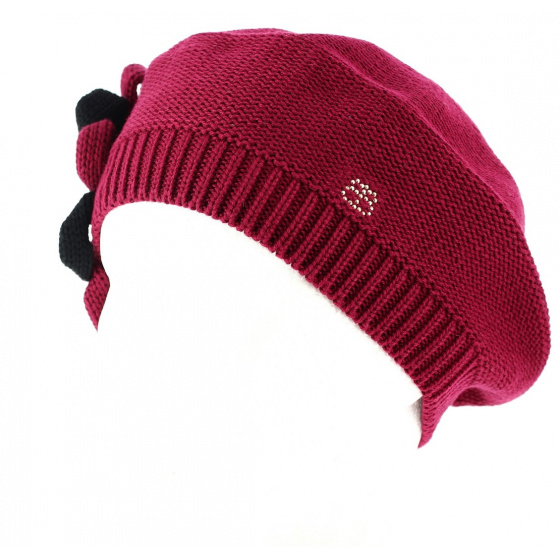 Irma Cotton Beret with Burgundy Flower - BeBeret