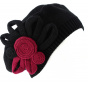 Leïla Cotton Flower Beret Black & Burgundy - BeBeret