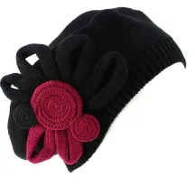 Béret Leïla Coton Fleur Noir & Bordeaux- BeBeret Reference : 9032 | Chapellerie Traclet