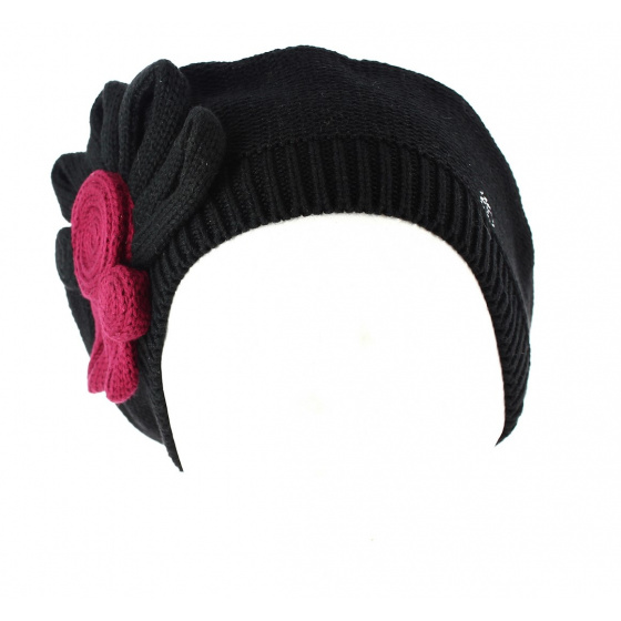 Béret Leïla Coton Fleur Noir & Bordeaux- BeBeret Béret Leïla Coton Fleur Noir & Bordeaux- BeBeret