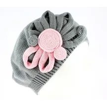 Béret Leïla Coton Fleur Gris & Rose- BeBeret Reference : 9033 | Chapellerie Traclet