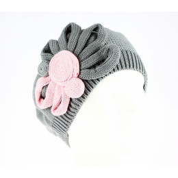 Leïla Cotton Flower Gray & Pink Beret - BeBeret