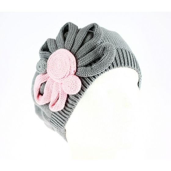 Béret Leïla Coton Fleur Gris & Rose- BeBeret