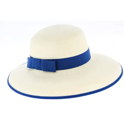Natural Straw & Turquoise Blue Panama Wide Brim Hat - Traclet Reference: 9034 | Traclet Hatters