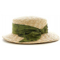 Women's Sidonie Boater Hat Natural Straw Green Ribbon - Traclet