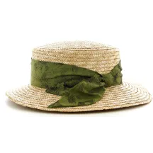Canotier Femme Sidonie Paille Naturelle Ruban Vert- Traclet Reference : 9135 | Chapellerie Traclet