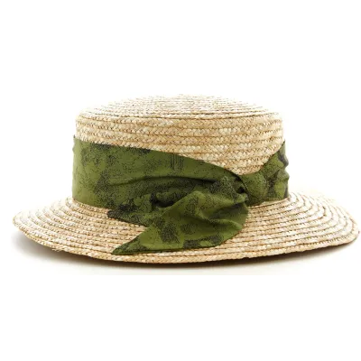 Canotier Femme Sidonie Paille Naturelle Ruban Vert- Traclet Reference : 9135 | Chapellerie Traclet