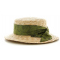 Women's Sidonie Boater Hat Natural Straw Green Ribbon - Traclet