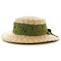 Women's Sidonie Boater Hat Natural Straw Green Ribbon - Traclet
