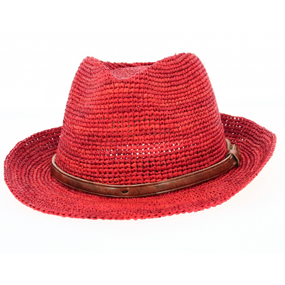 Red Avignon Raffia Trilby Hat - Traclet
