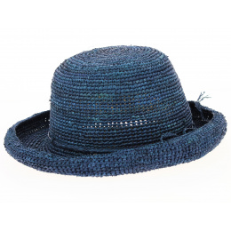 Blue Camelia Raffia Breton Hat - Traclet