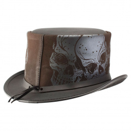 Silver Skull Leather Top Hat - Head'N Home