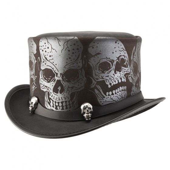 Chapeau Haut de Forme Silver Skull Cuir- Head'N Home 